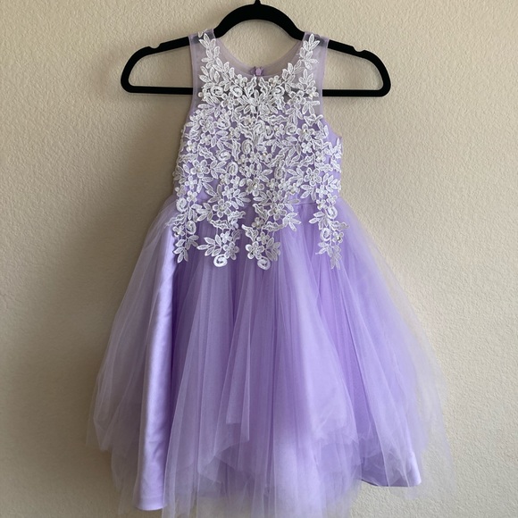 A-line Scoop Tea-Length Lace/Tulle Flower Girl Dress size 6 - Picture 1 of 15